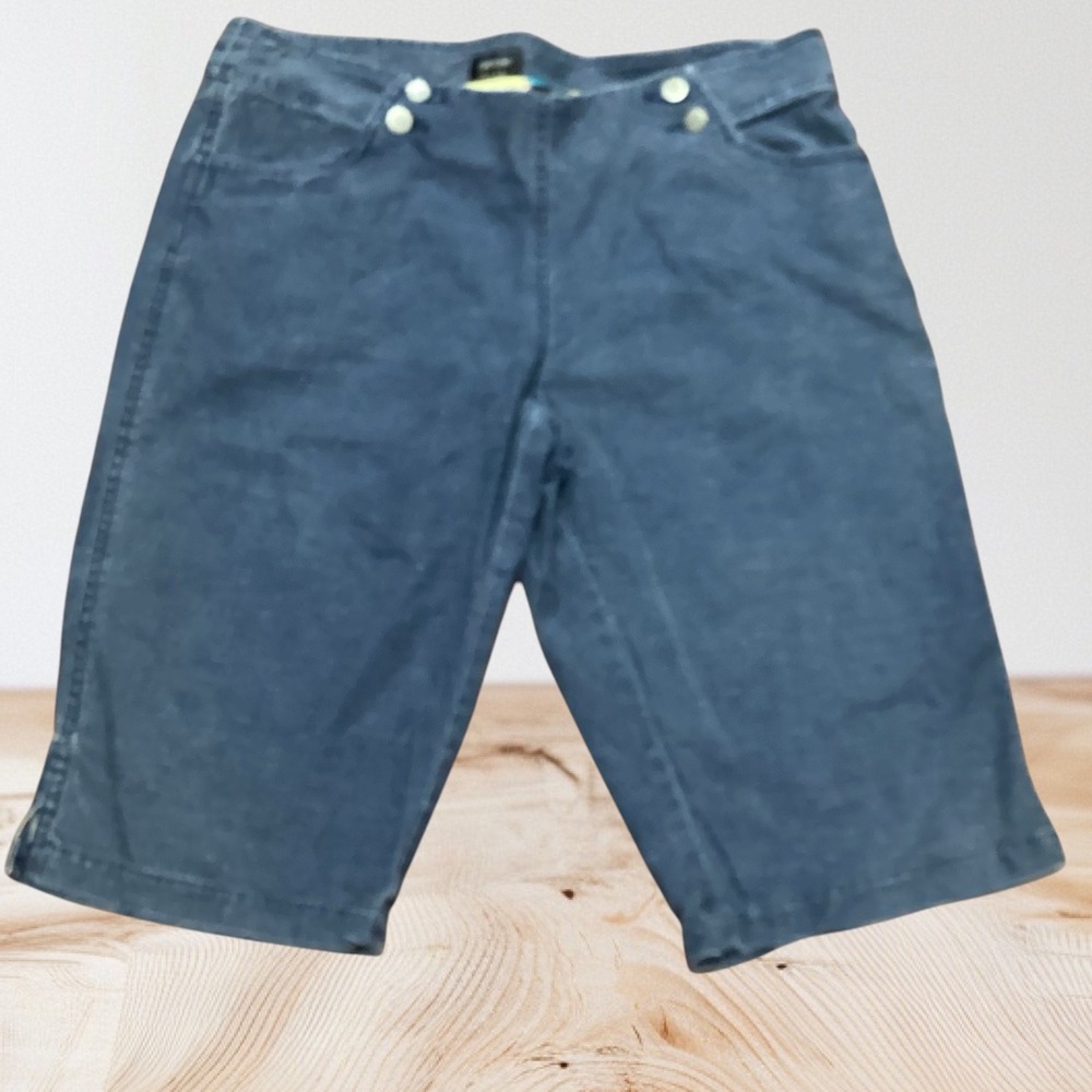 Nicole Miller Linen Blend Bermuda Shorts Blue Denim Look Pull On Womens 4
